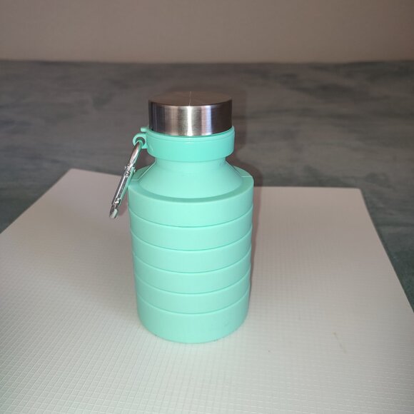 NEW Teal Green Foldable Water Bottle Sport Silicone Portable Extensible Travel - Picture 6 of 12